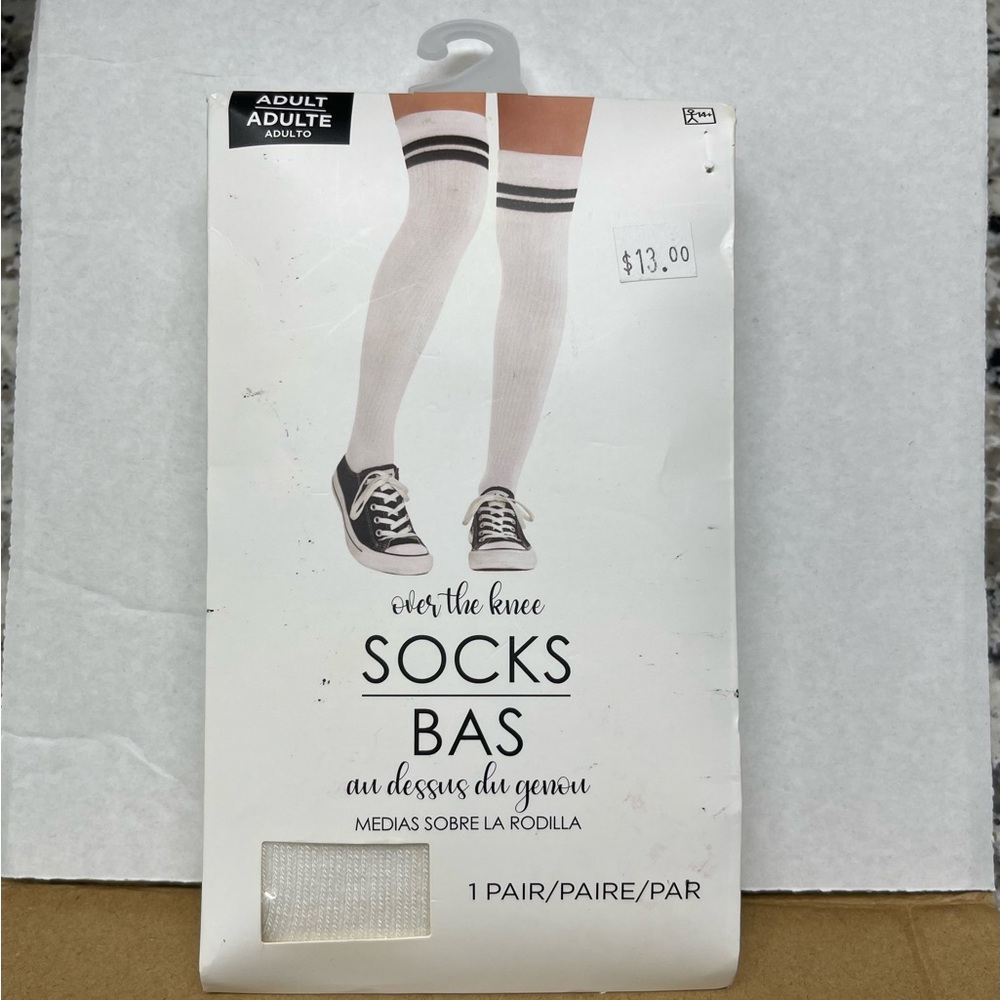 Over the Knee White Socks Black Stripes One Size Suit Yourself Costume Co NWT
